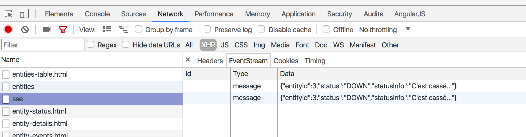 Google Chrome Developer Tools EventStream